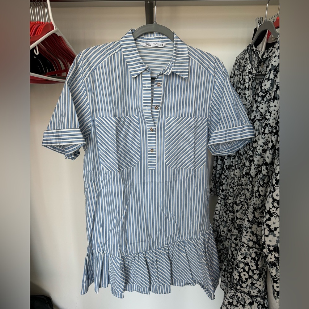 Zara white and blue strip short dress